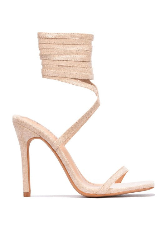 Lilya Nude Beige Faux Suede Lace Up High Heels