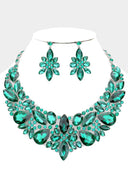 Sophistication Emerald Green Multi Stone Evening Necklace & Earrings Set flat lay product shot