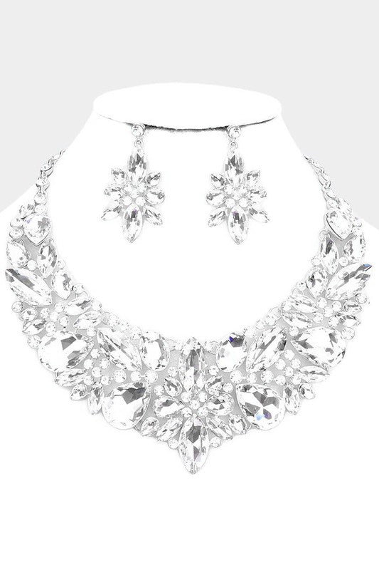 Sophistication Silver Multi Stone Evening Necklace & Earrings Set