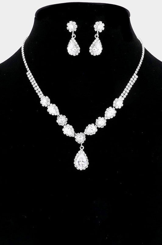 Special Night Cubic Zirconia Teardrop Necklace & Earrings Set