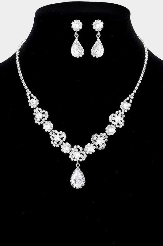 Keeping You Close Silver Cubic Zirconia Teardrop Necklace & Earrings Set