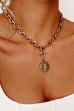 Sweetest Love Gold Chunky Cable Chain Choker Rhinestone Pendant Necklace