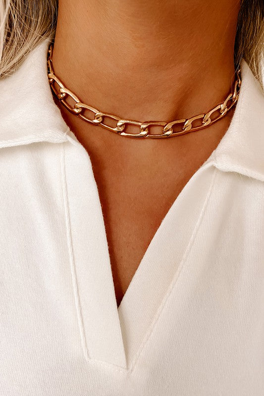 Don't Be Late Gold Chain Textured Necklace