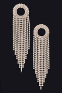 Fine Shine Gold Rhinestone Fringe Earrings on neutral background