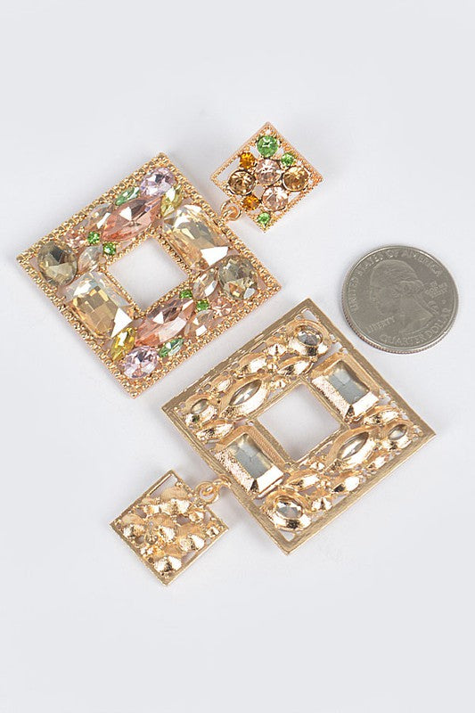 Show off Pastel Multi Color Jeweled Square Earrings