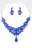 Bright Shine Blue Sapphire Rhinestone Embellished Teardrop Necklace & Earrings Set