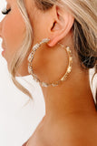 Cherish Gold Rhinestone Gem Textured Hoop Earrings