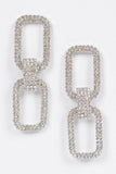 Two Rectangle Silver Rhinestone Earrings