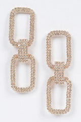 Two Rectangle Gold Rhinestone Earrings