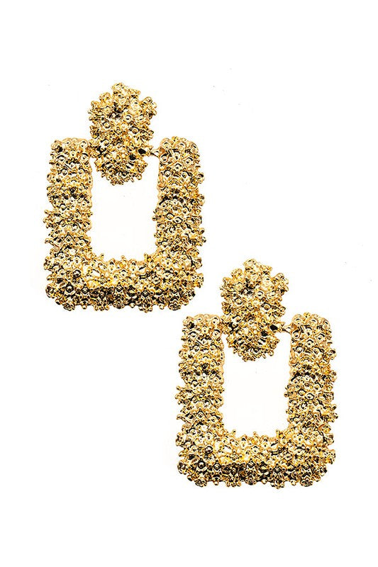 Textured Square Gold Drop Earrings