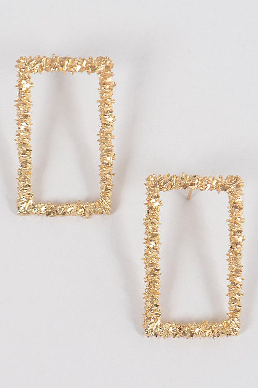 Textured Gold Rectangle Earrings