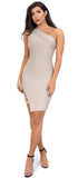 Charlyn Taupe Side Lace Up One Shoulder Bandage Dress - Emprada