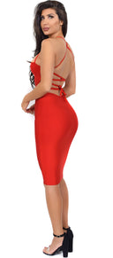 Maybelle Red Cross Back Bandage Dress - Emprada