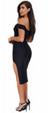 Tamika Black Off Shoulder High Slit Bandage Dress - Emprada