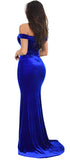Perza Royal Blue Off Shoulder Velvet Gown