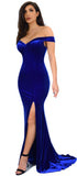 Perza Royal Blue Off Shoulder Velvet Gown