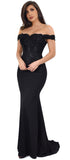 Solaine Black Off Shoulder Lace Detail Gown - Emprada