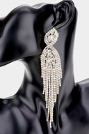 Rhinestone Long Drop Statement Earrings on neutral background