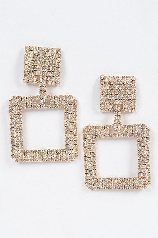 Square Gold Rhinestone Earrings