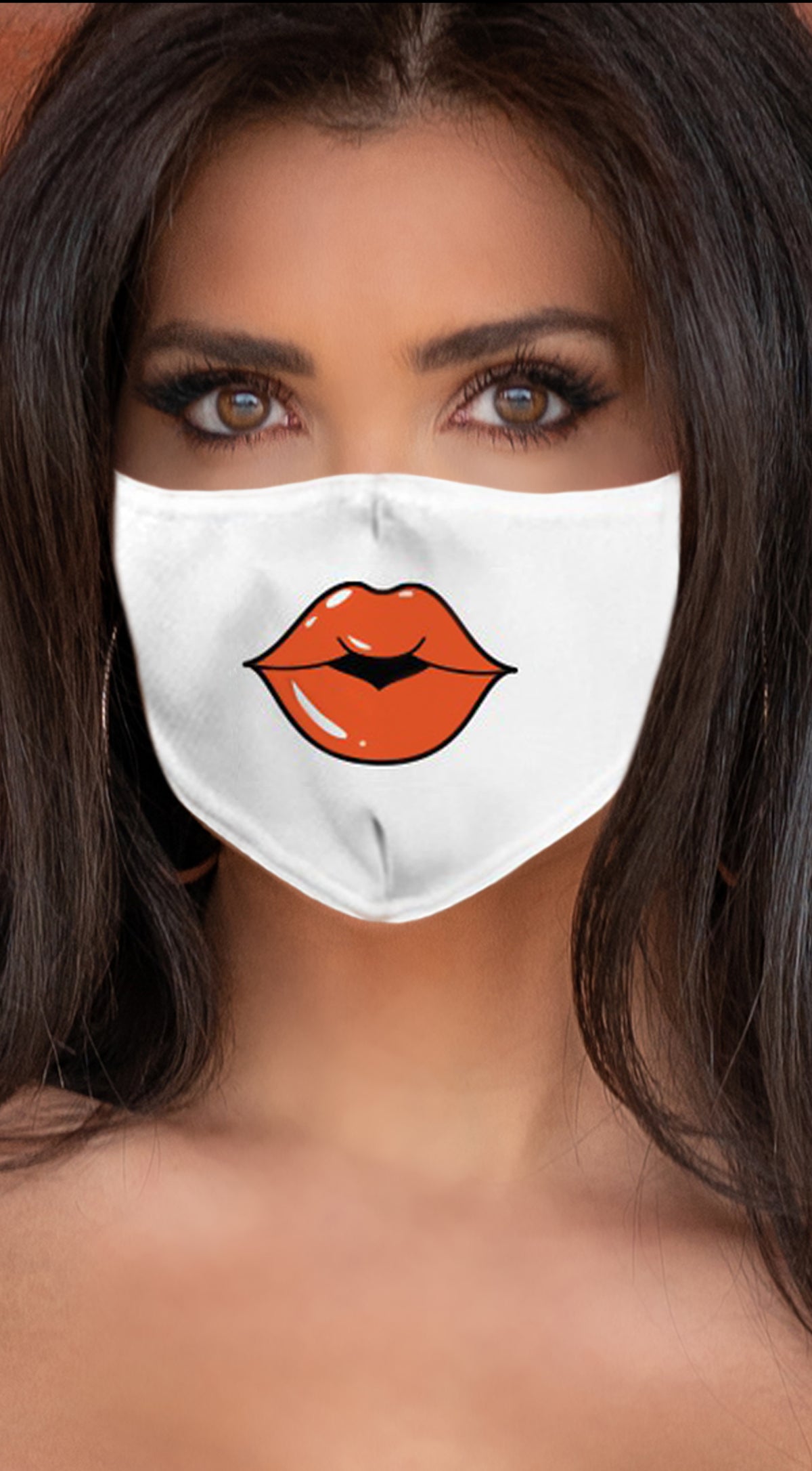 Lips Orange White Women's Reusable Face Mask