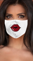Lips Dark Red White Women's Reusable Face Mask