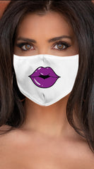 Lips Purple White Women's Reusable Face Mask