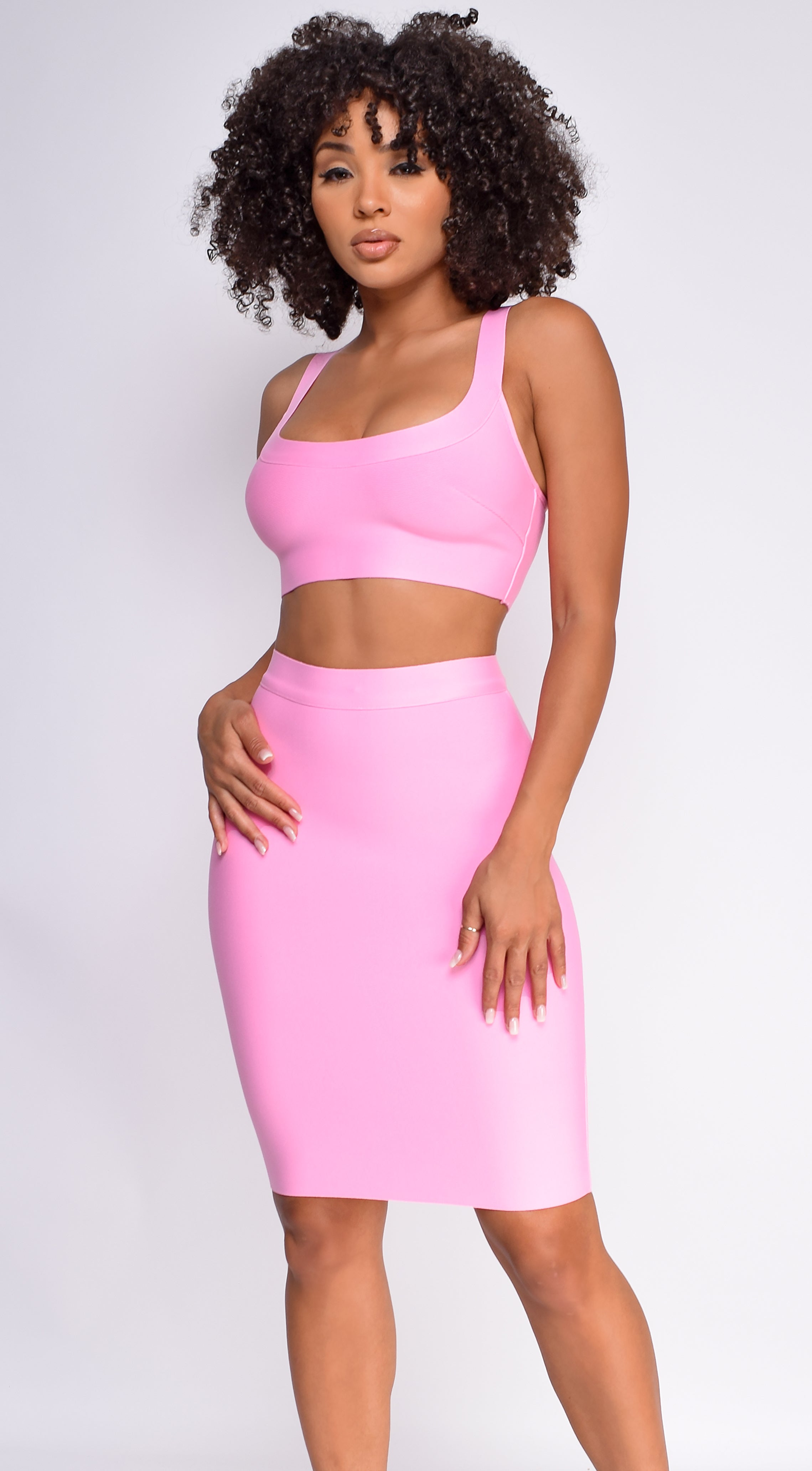 Milly Pink Bandage Top And Skirt Set