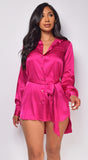 Drea Pink Satin Shirt Dress