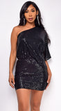 Claire Black One Shoulder Sequin Mini Dress