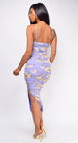 Callie Lavender Purple Floral Ruched Midi Dress