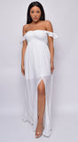 Lagos White Off Shoulder Boho Smocked Maxi Dress