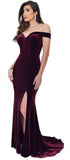 Perza Burgundy Off Shoulder Velvet Gown Dress