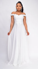 Fae Off White Shoulder Lace Detail Bridal Gown Dress