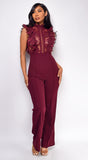 Vanna Wine Red Crochet Flared leg Jumpsuit