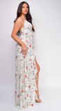 Celea White Floral Print Surplice Ruffle Maxi Dress
