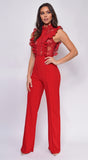 Vanna Red Crochet Flared leg Jumpsuit