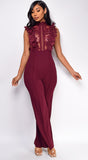 Vanna Wine Red Crochet Flared leg Jumpsuit