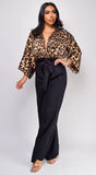 Samara Black Brown Leopard Print Satin Jumpsuit