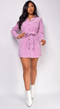 Idra Dusty Lavender Purple Corduroy Front Tied Jacket Dress