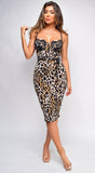 Amber Brown Leopard Print Midi Dress