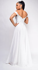 Fae Off White Shoulder Lace Detail Bridal Gown Dress