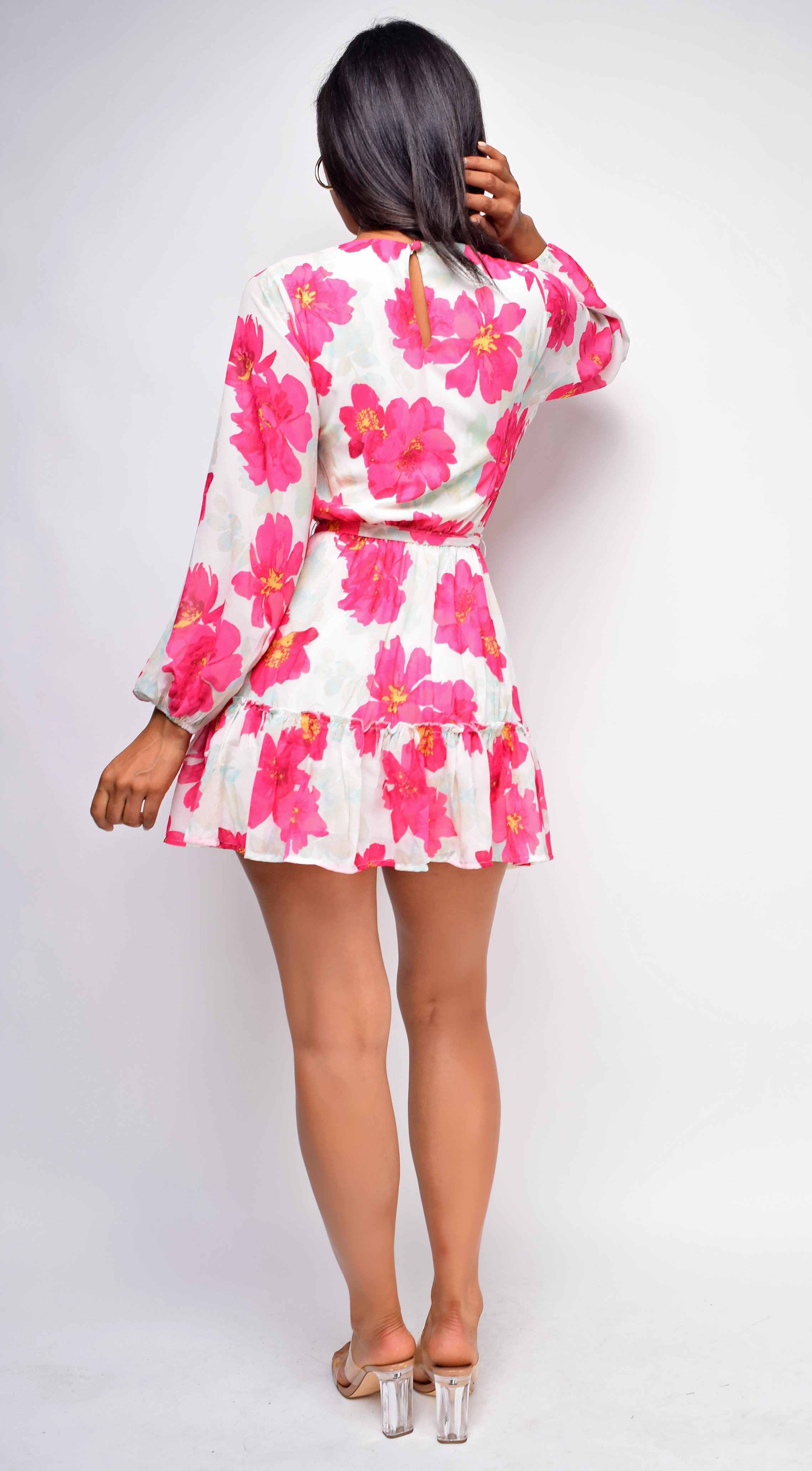 Nadia White Pink Floral Print Dress