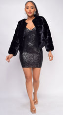 Tamar Black Faux Fur Coat back view on model