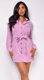 Idra Dusty Lavender Purple Corduroy Front Tied Jacket Dress