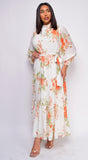 Valencia White Orange Floral Maxi Dress