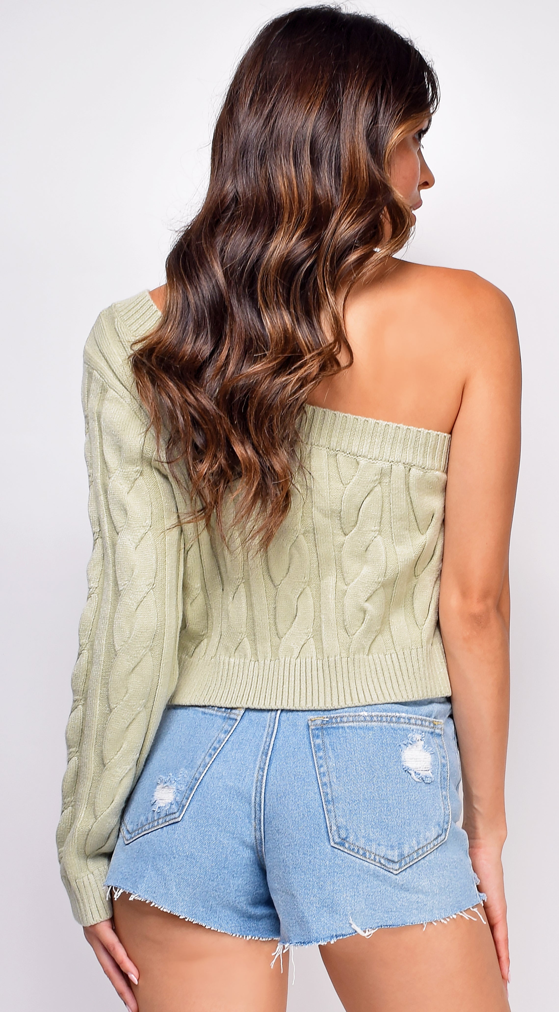 Harley Sage Green One Shoulder Sweater Top