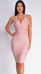 Jeaneen Mauve Pink Halter Bandage Dress
