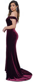 Perza Burgundy Off Shoulder Velvet Gown Dress