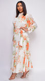 Valencia White Orange Floral Maxi Dress