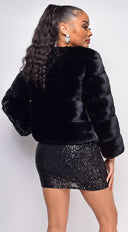 Tamar Black Faux Fur Coat close-up of faux fur texture